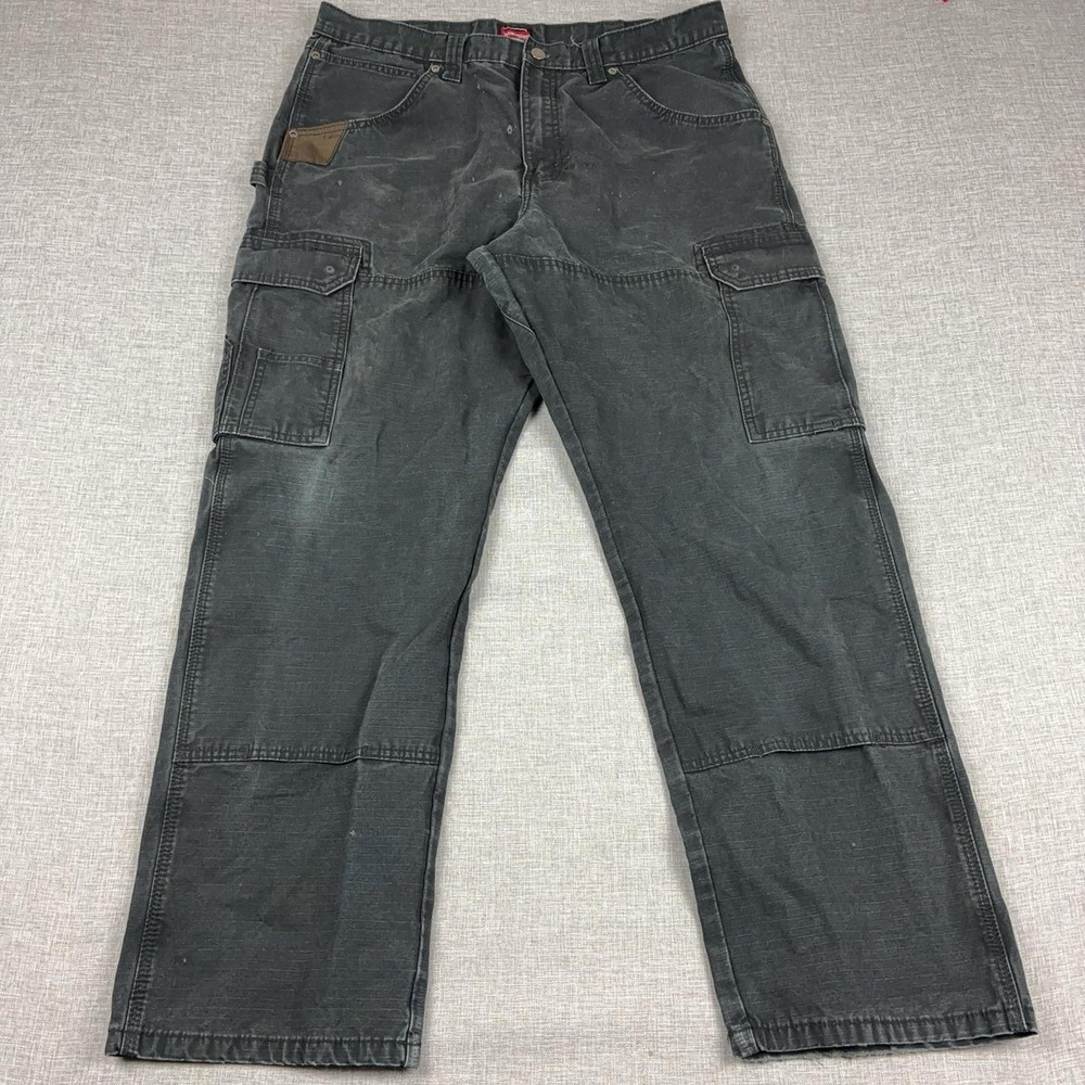 Wrangler Cargo Pants Mens 36x32 Black Baggy Carpenter Workwear Utility Y2K